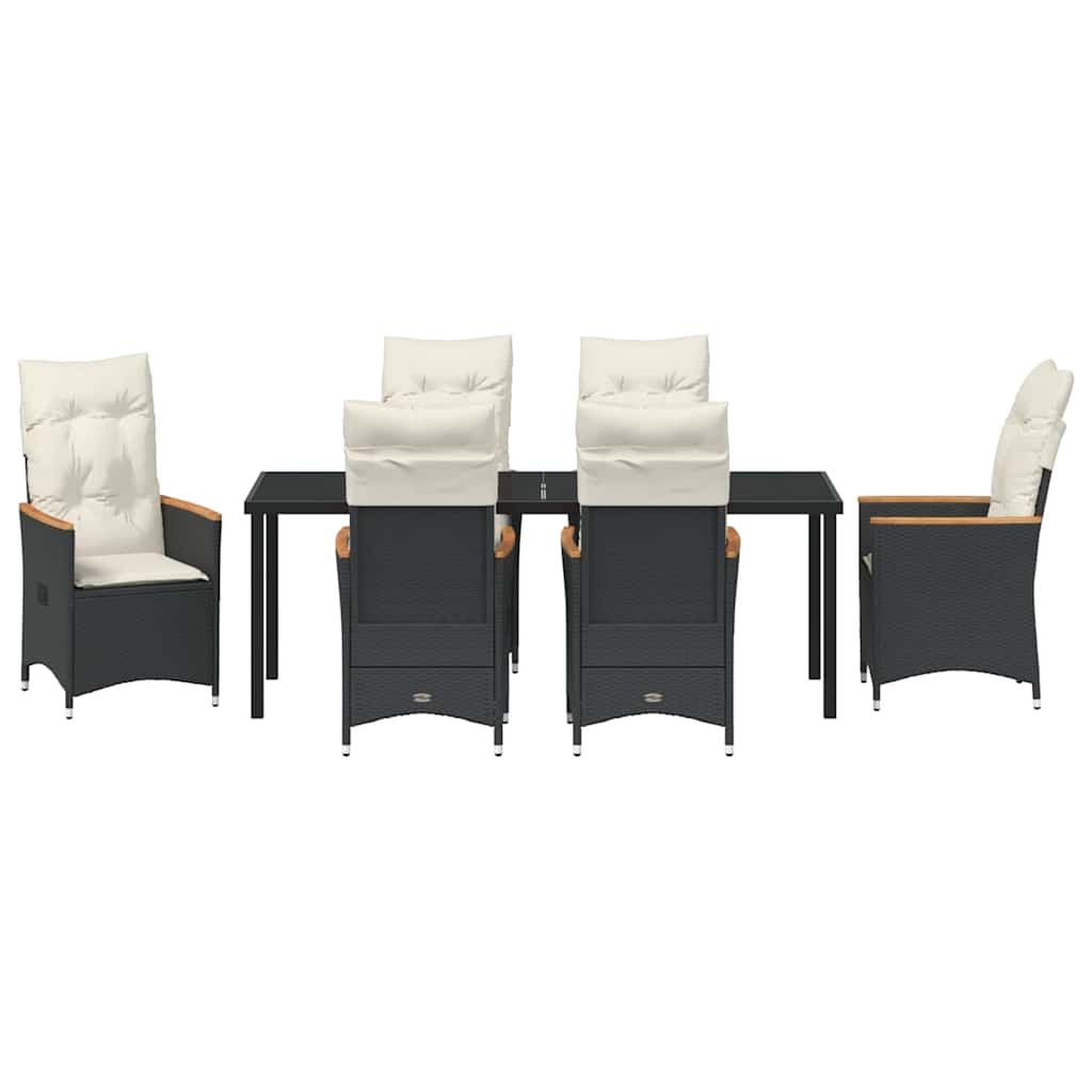 Have Spisebordssæt med pude 7 pcs Sort polyrattan