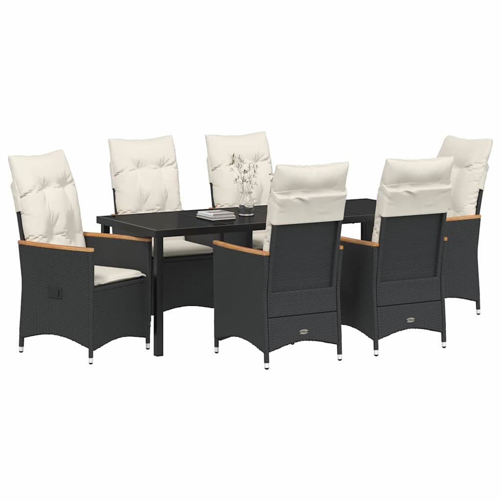 Have Spisebordssæt med pude 7 pcs Sort polyrattan