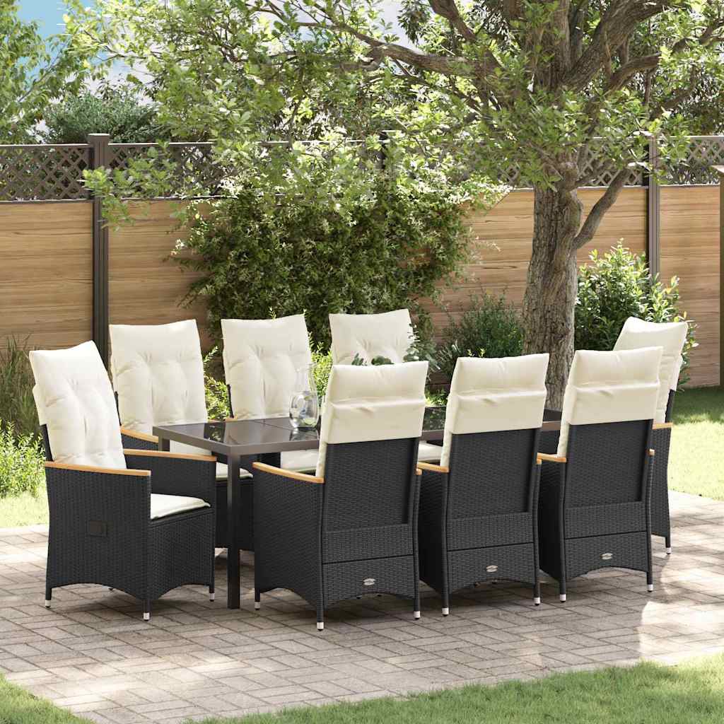 Have Spisebordssæt med pude 9 pcs Sort polyrattan