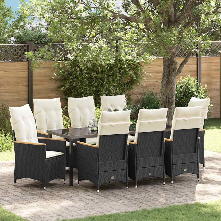 Have Spisebordssæt med pude 9 pcs Sort polyrattan