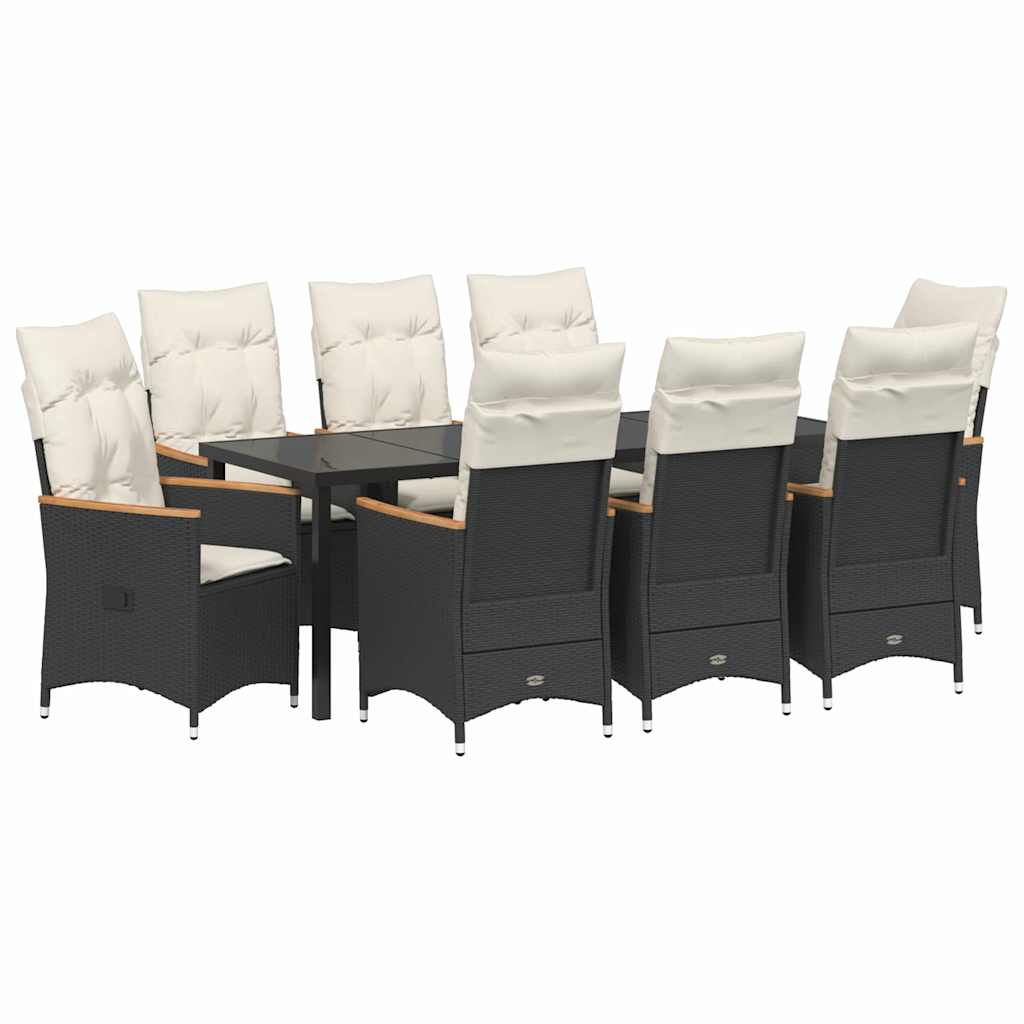 Have Spisebordssæt med pude 9 pcs Sort polyrattan