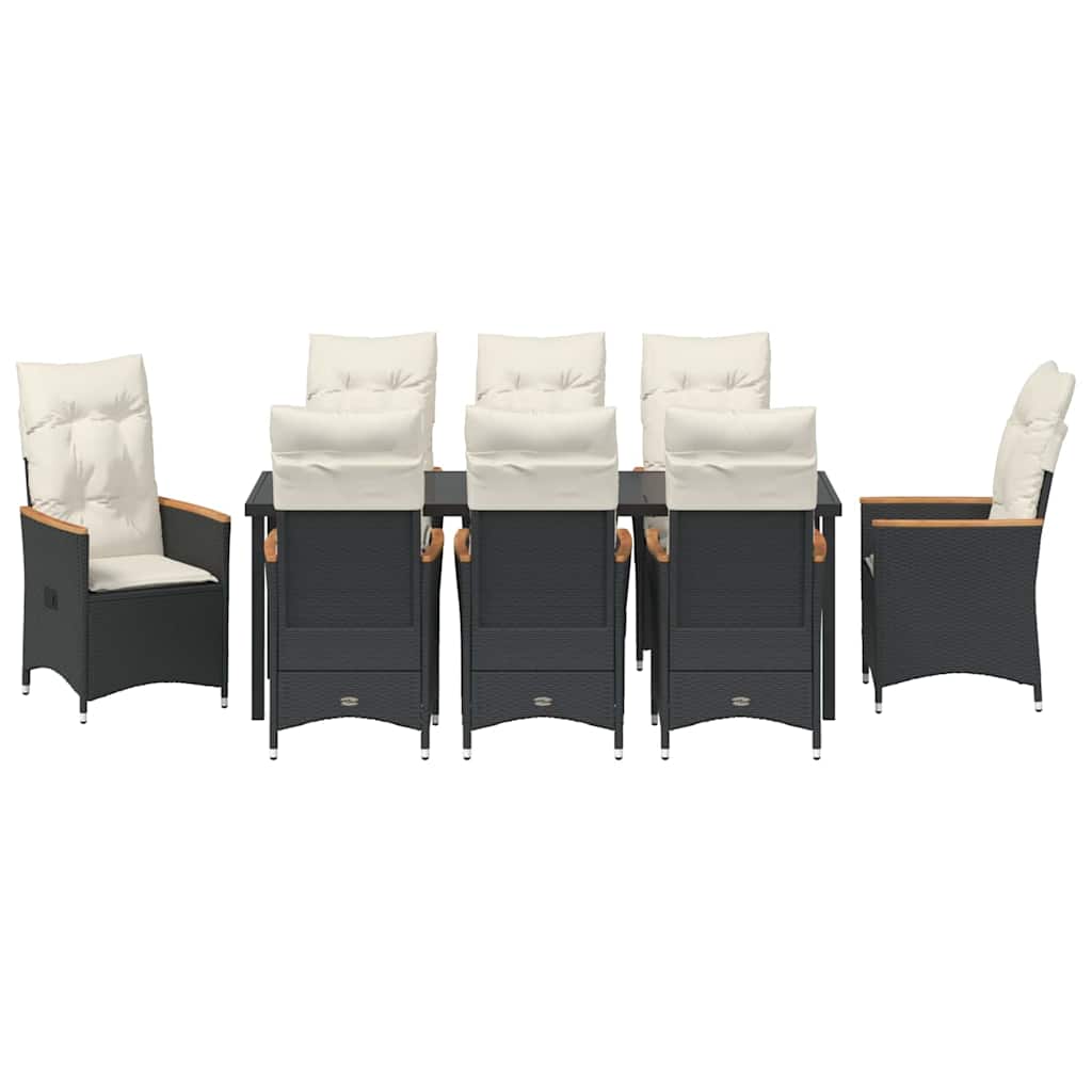 Have Spisebordssæt med pude 9 pcs Sort polyrattan