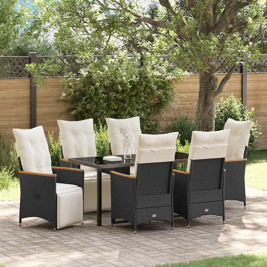 Have Spisebordssæt med pude 7 pcs Sort polyrattan