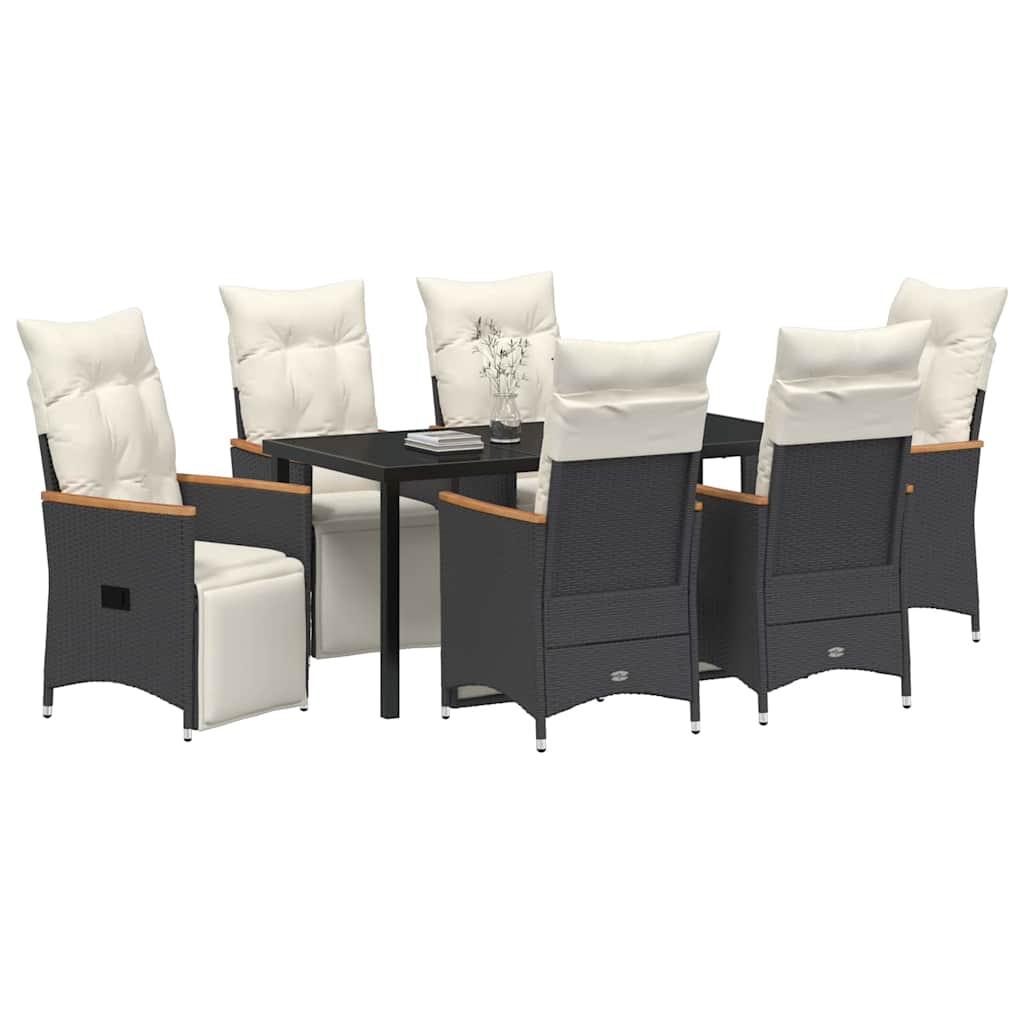 Have Spisebordssæt med pude 7 pcs Sort polyrattan