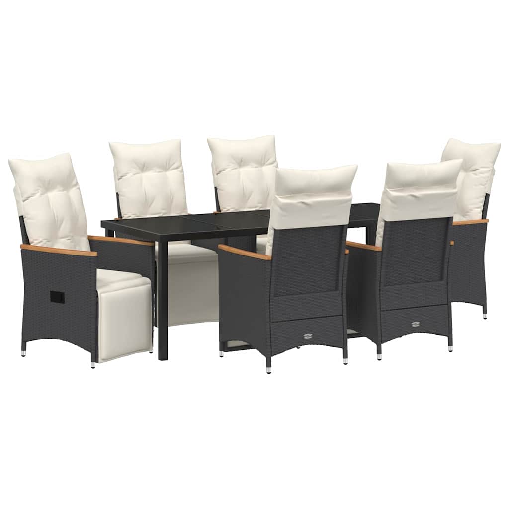 Have Spisebordssæt med pude 7 pcs Sort polyrattan