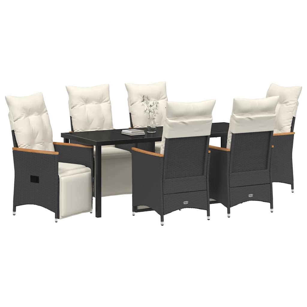 Have Spisebordssæt med pude 7 pcs Sort polyrattan