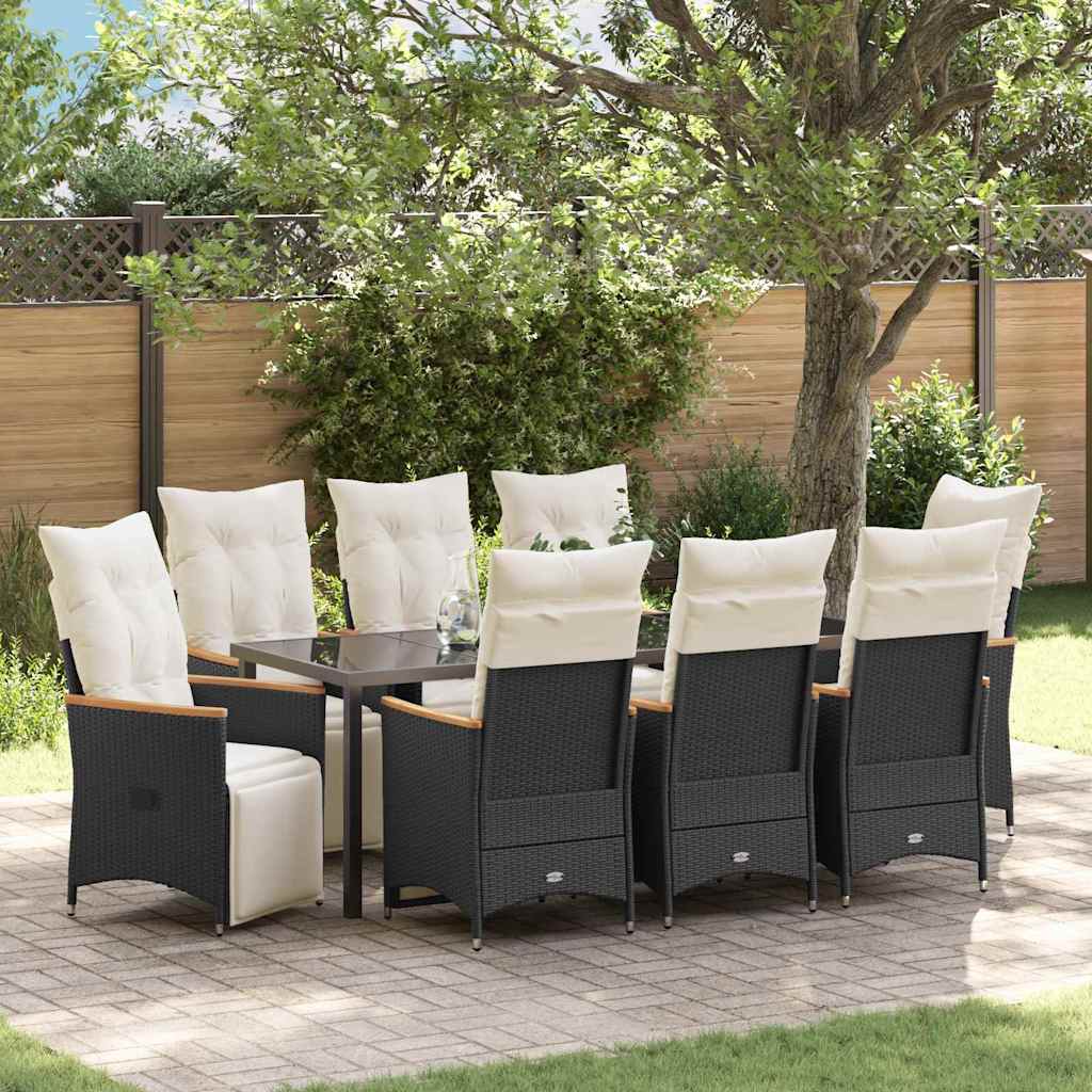Have Spisebordssæt med pude 9 pcs Sort polyrattan