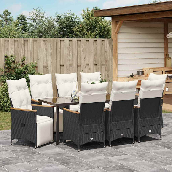 Have Spisebordssæt med pude 9 pcs Sort polyrattan