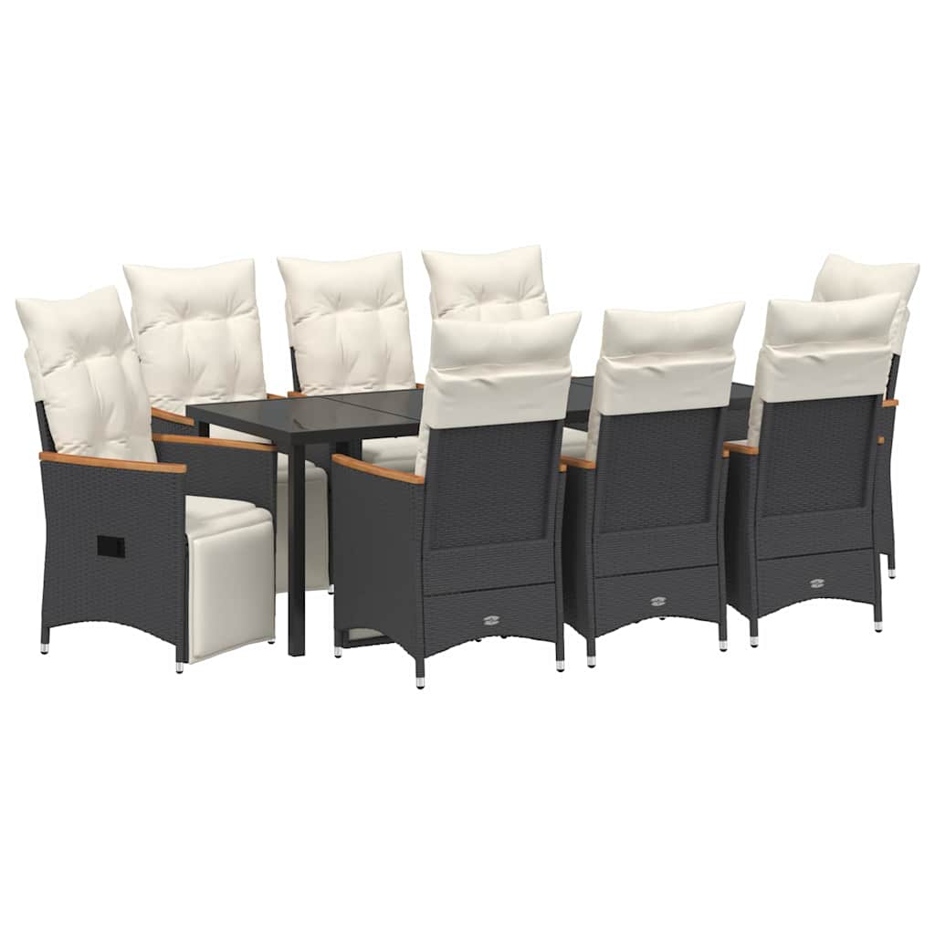 Have Spisebordssæt med pude 9 pcs Sort polyrattan