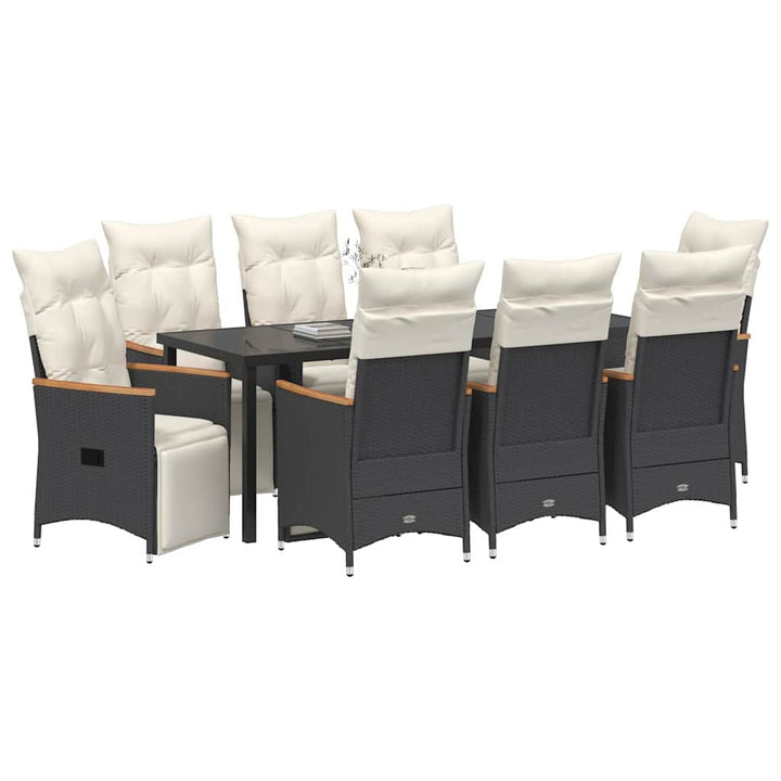 Have Spisebordssæt med pude 9 pcs Sort polyrattan