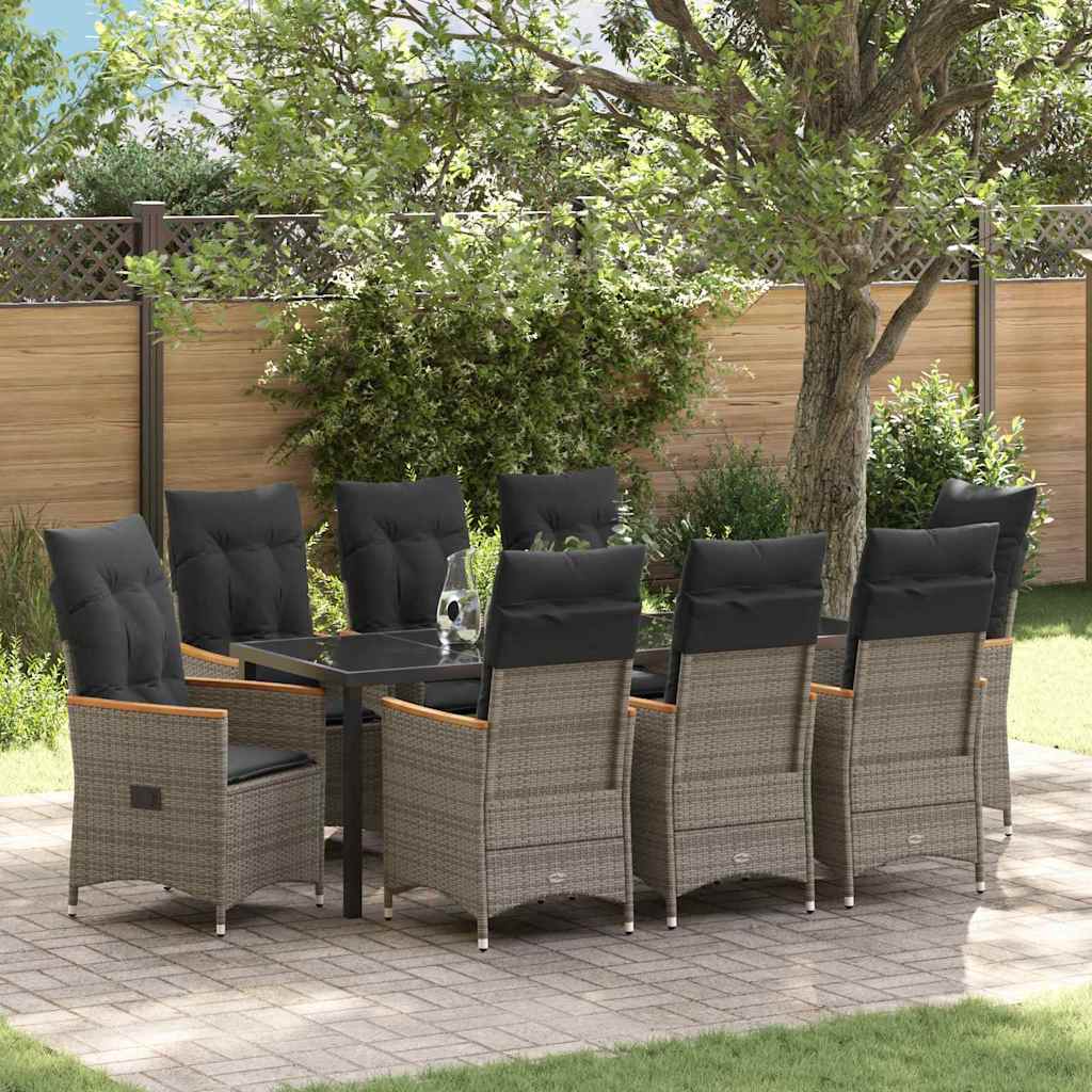 Have Spisebordssæt med pude 9 pcs Grå polyrattan