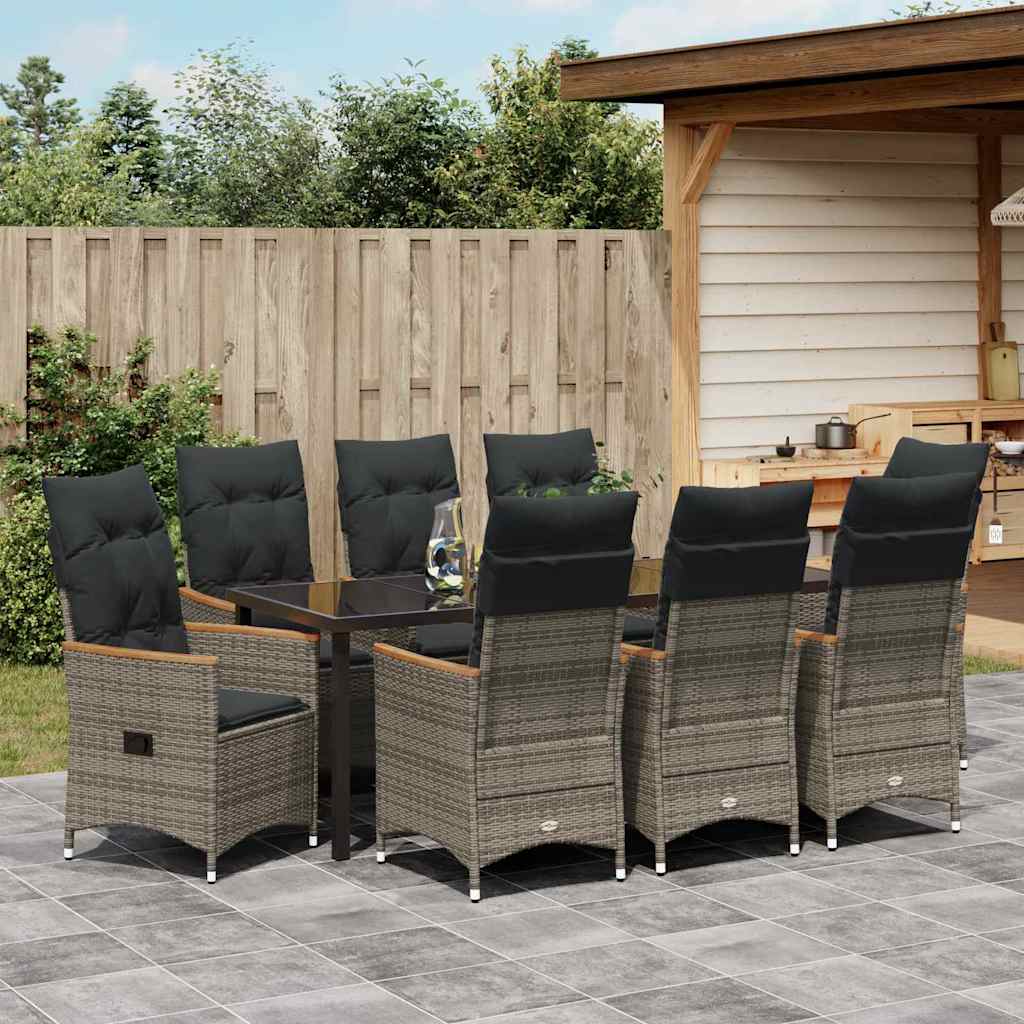 Have Spisebordssæt med pude 9 pcs Grå polyrattan