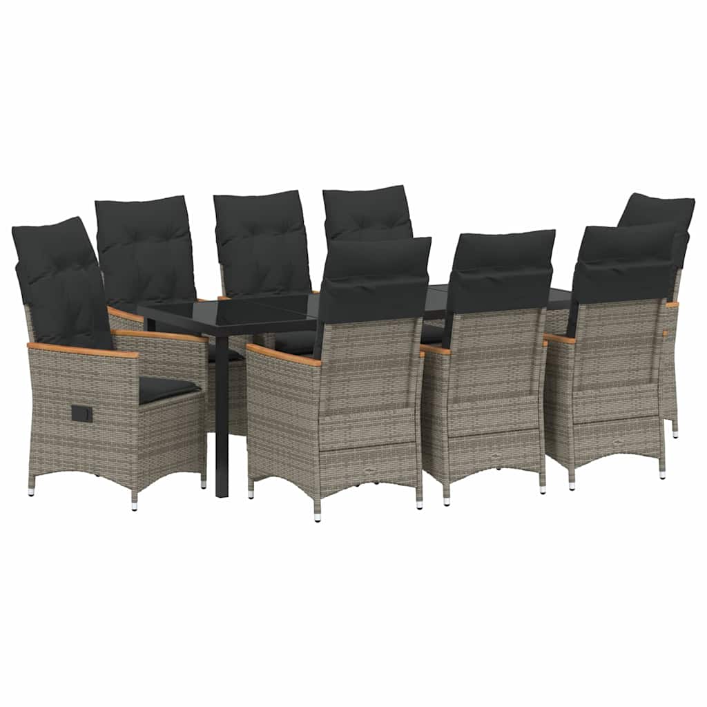 Have Spisebordssæt med pude 9 pcs Grå polyrattan