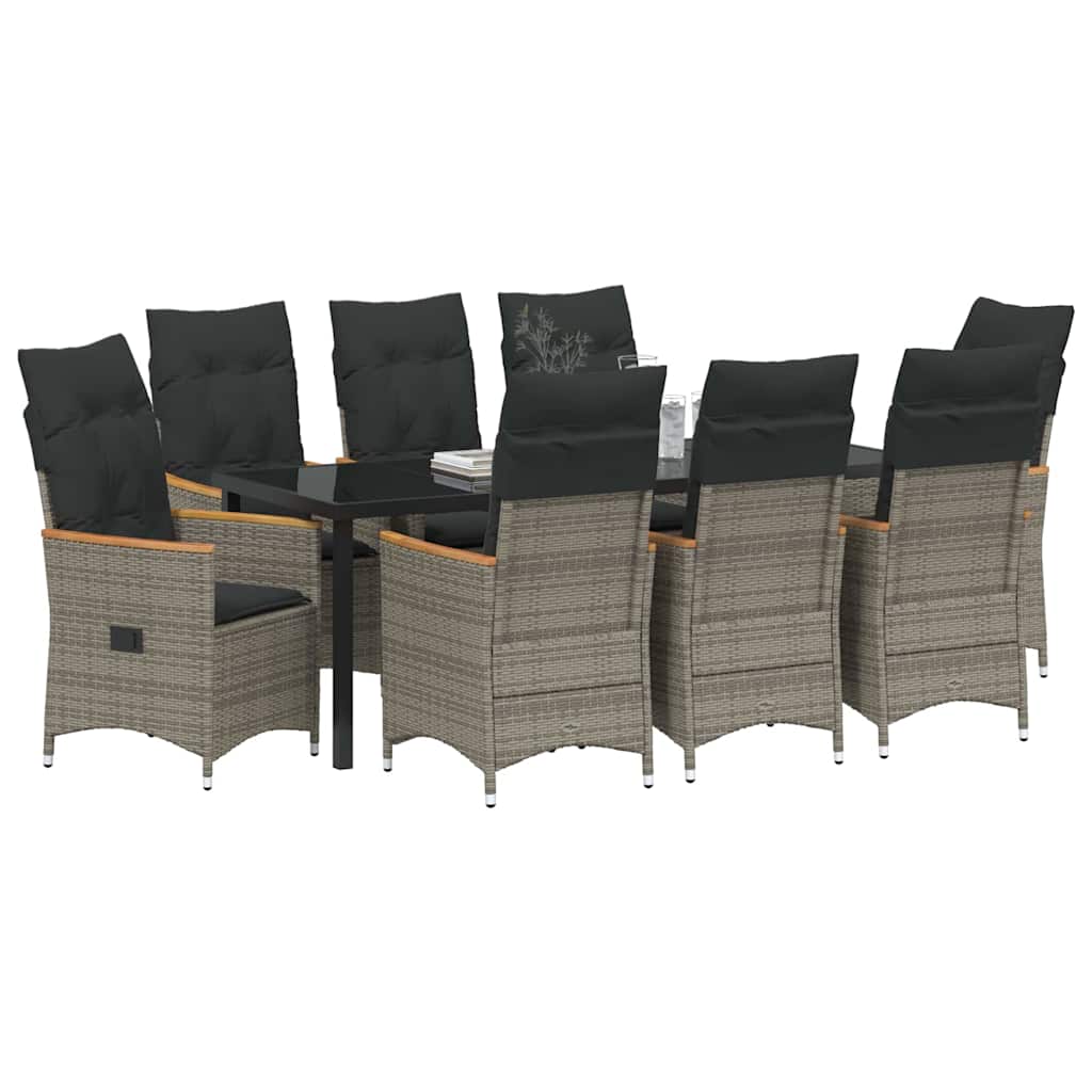 Have Spisebordssæt med pude 9 pcs Grå polyrattan