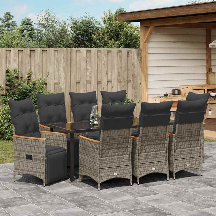 Have Spisebordssæt med pude 9 pcs Grå polyrattan