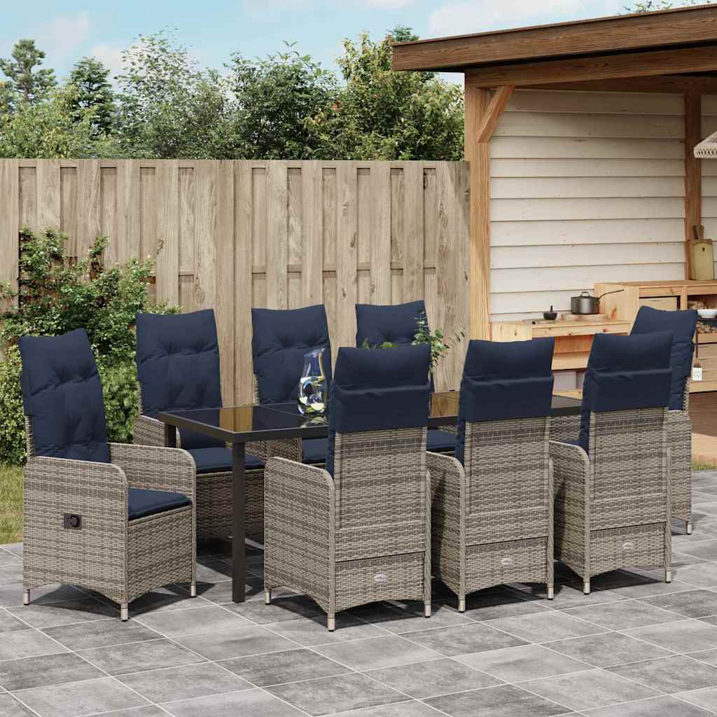 Have Spisebordssæt 9 stk. Sort polyrattan