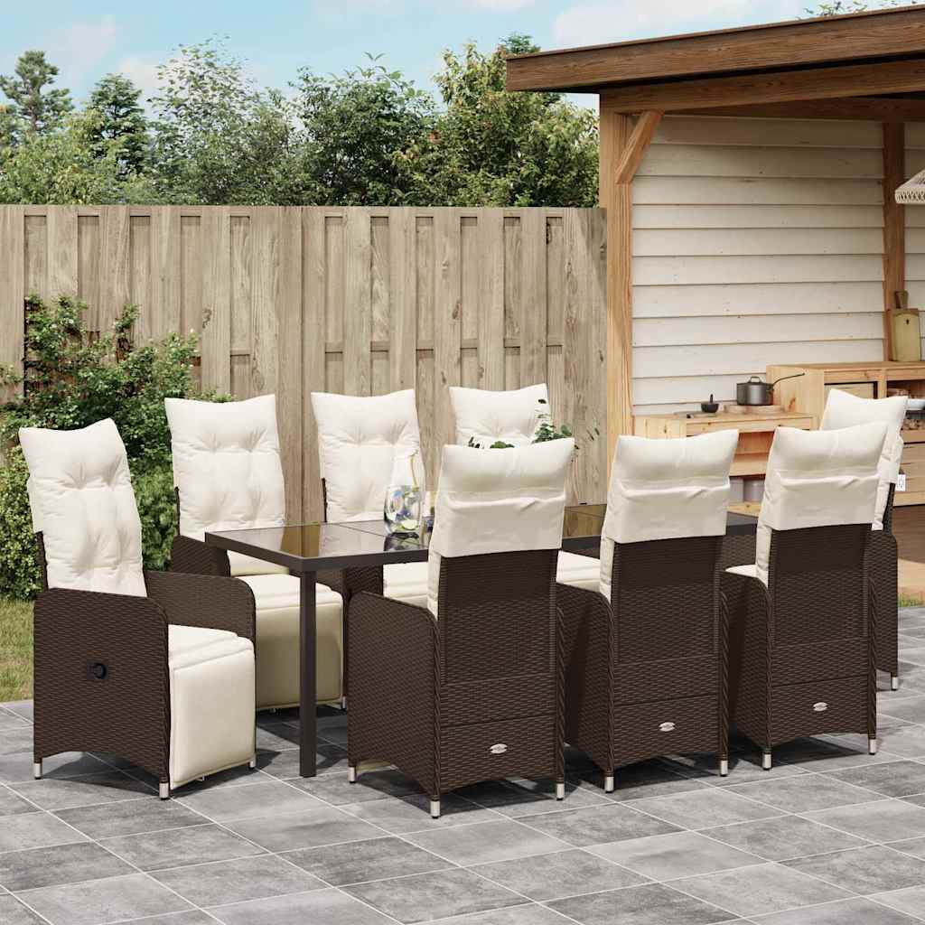 Have Spisebordssæt 9 stk. Brun polyrattan