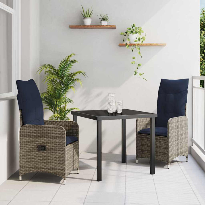 Bord- og stol sæt med pude 3 pcs Grå PE Rattan