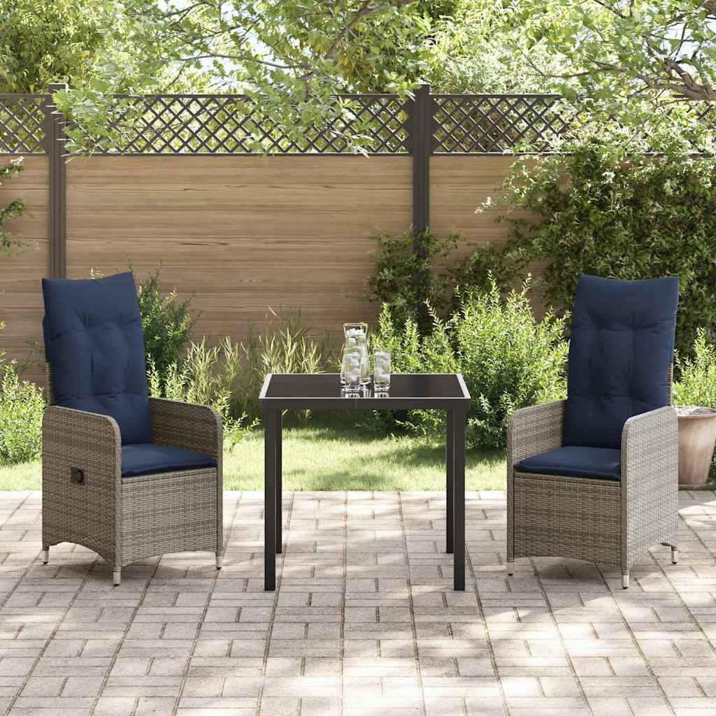 Bord- og stol sæt med pude 3 pcs Grå PE Rattan