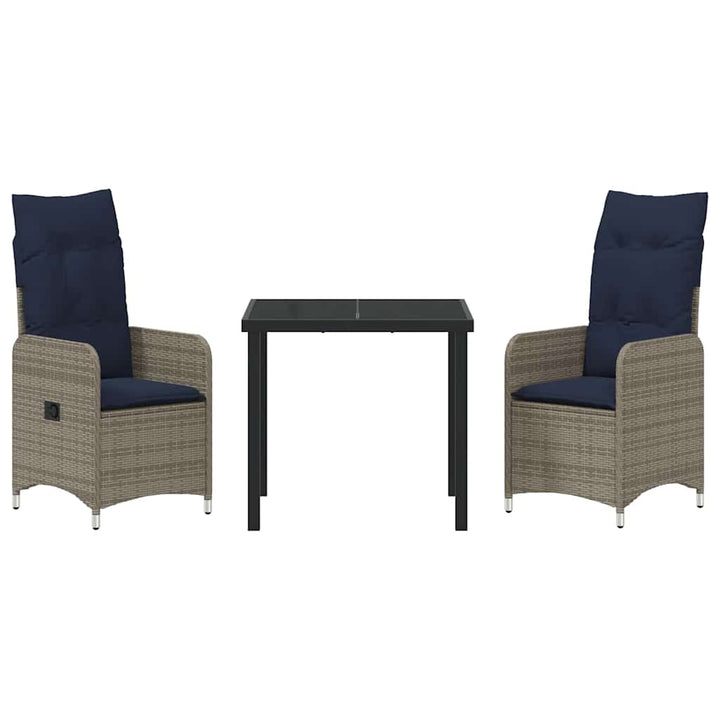 Bord- og stol sæt med pude 3 pcs Grå PE Rattan