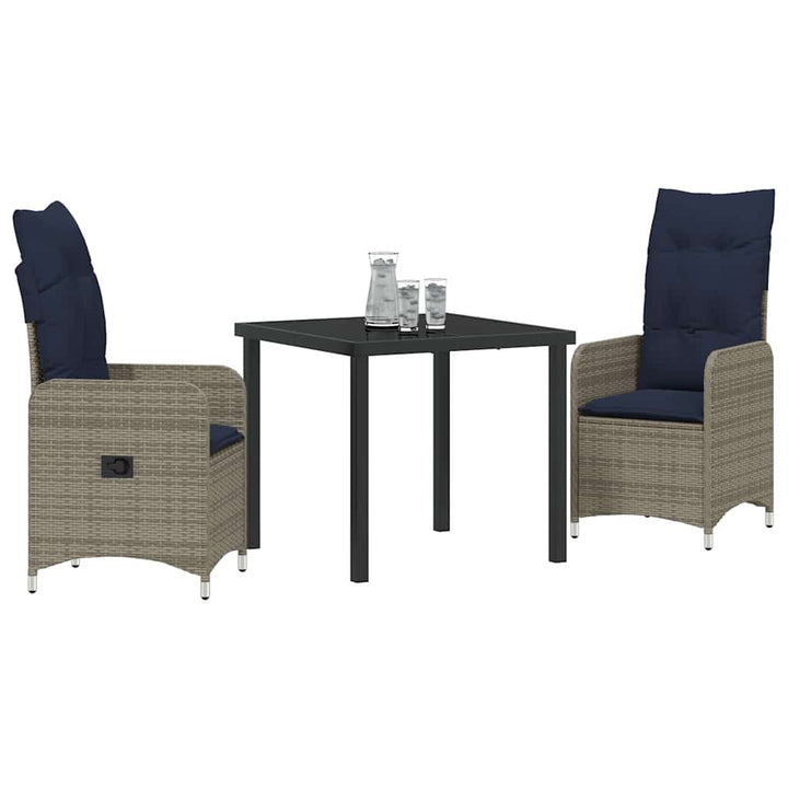 Bord- og stol sæt med pude 3 pcs Grå PE Rattan