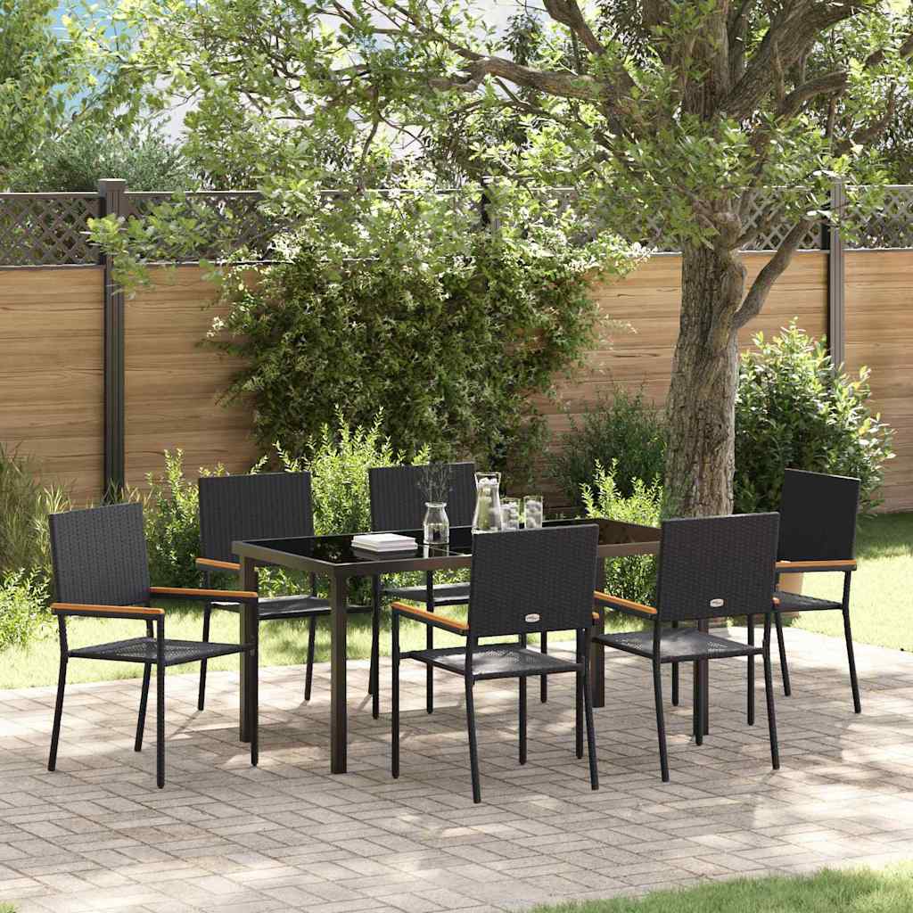 Have Spisebordssæt med pude 7 pcs Sort polyrattan