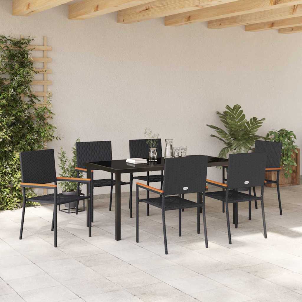 Have Spisebordssæt med pude 7 pcs Sort polyrattan