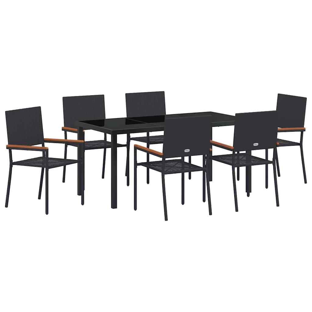 Have Spisebordssæt med pude 7 pcs Sort polyrattan