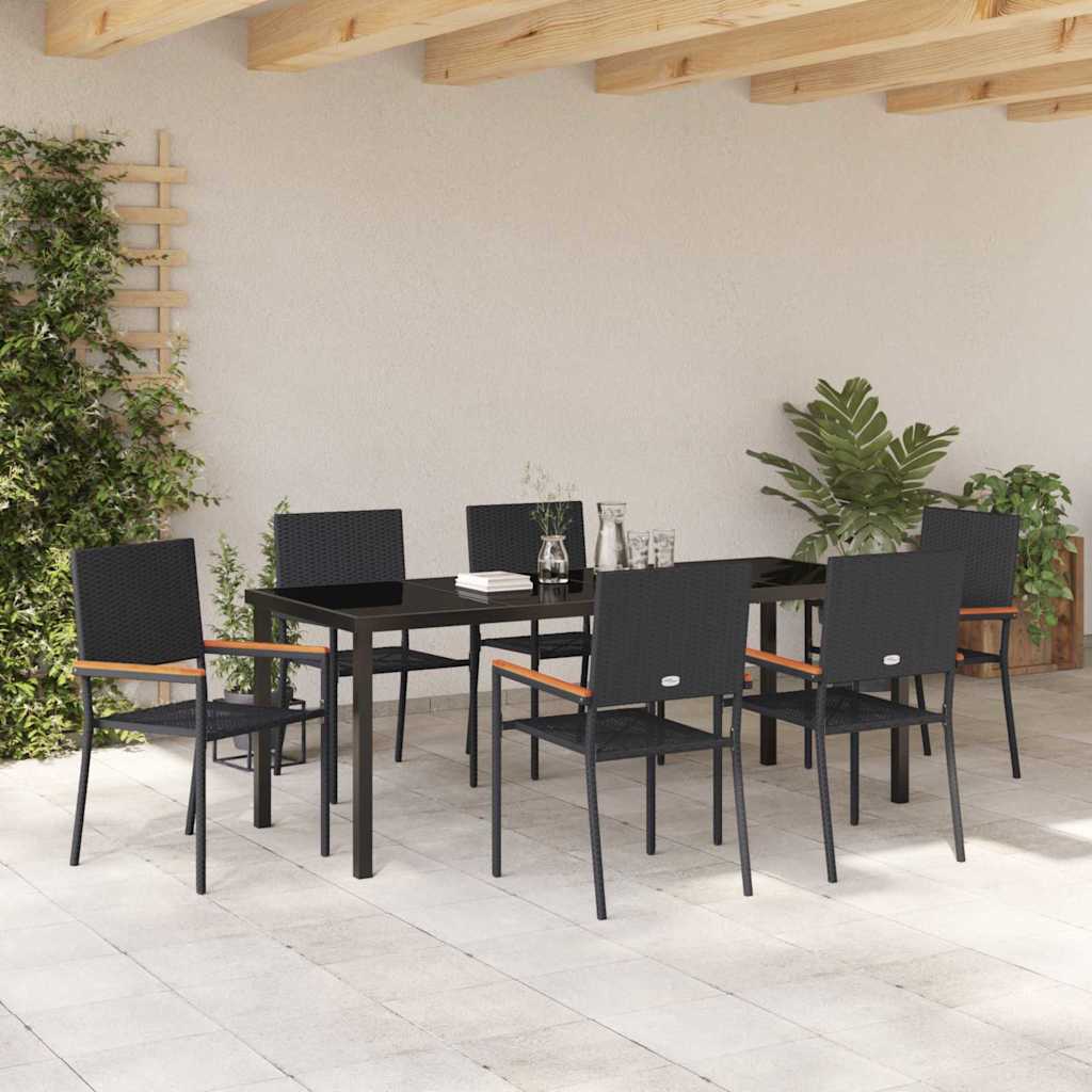 Have Spisebordssæt med pude 7 pcs Sort polyrattan