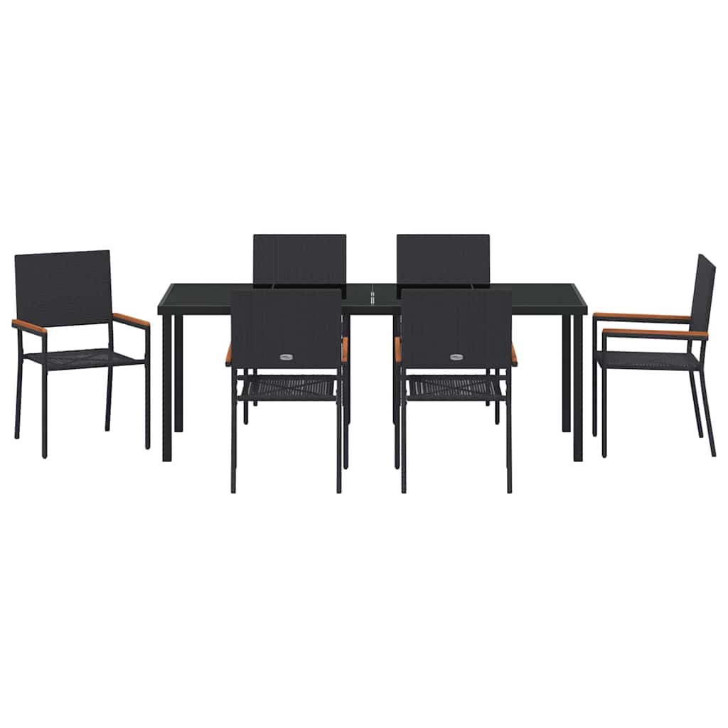 Have Spisebordssæt med pude 7 pcs Sort polyrattan