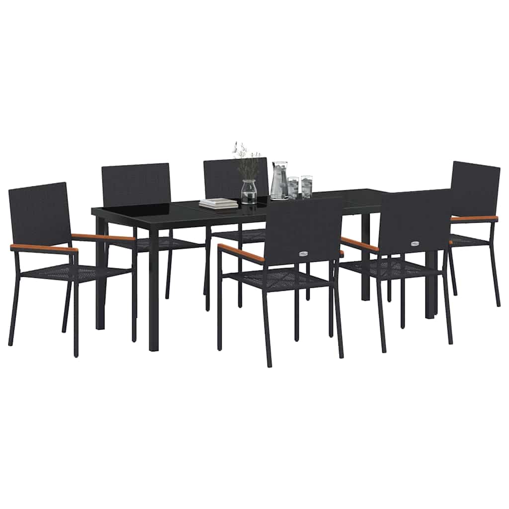 Have Spisebordssæt med pude 7 pcs Sort polyrattan