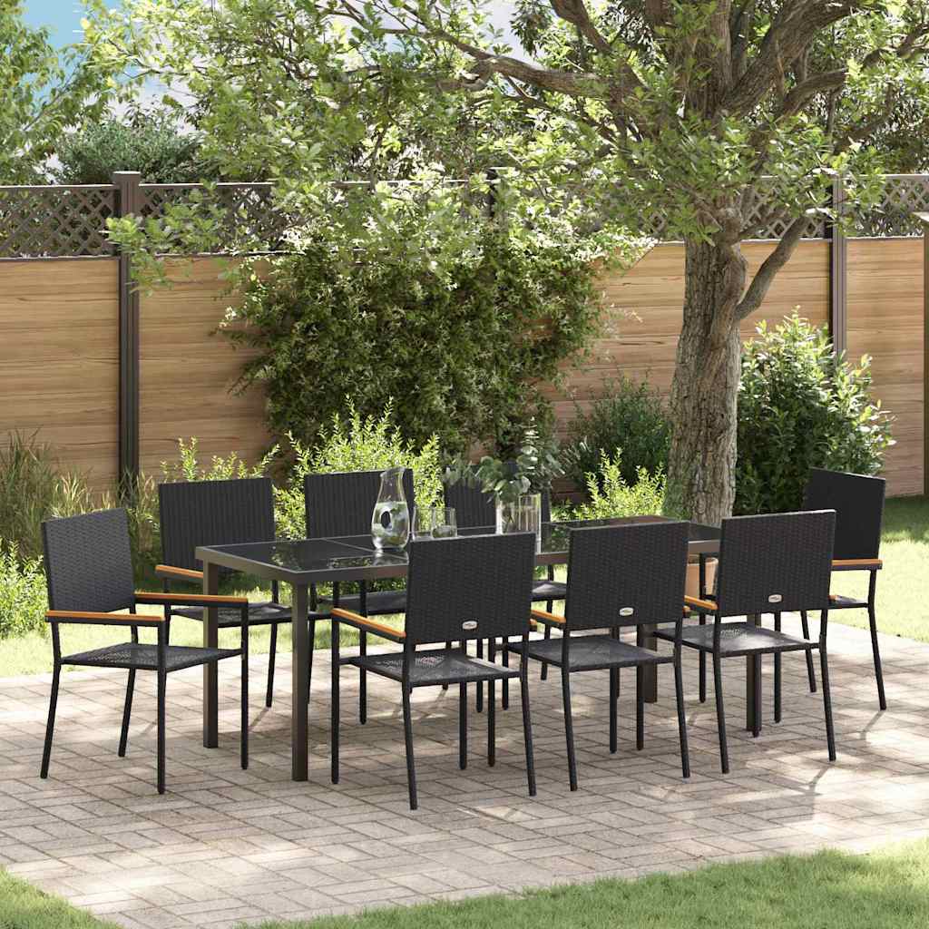 Have Spisebordssæt med pude 9 pcs Sort polyrattan