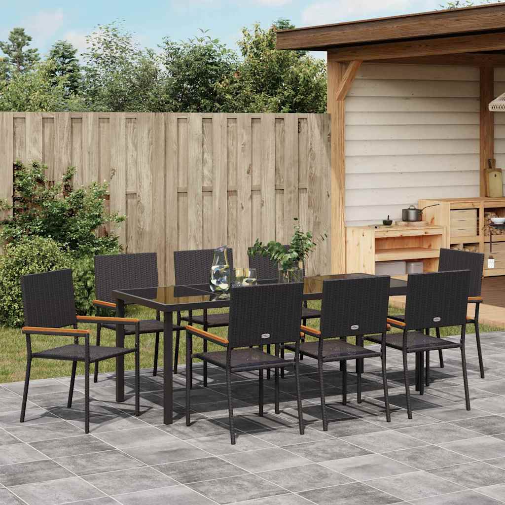 Have Spisebordssæt med pude 9 pcs Sort polyrattan