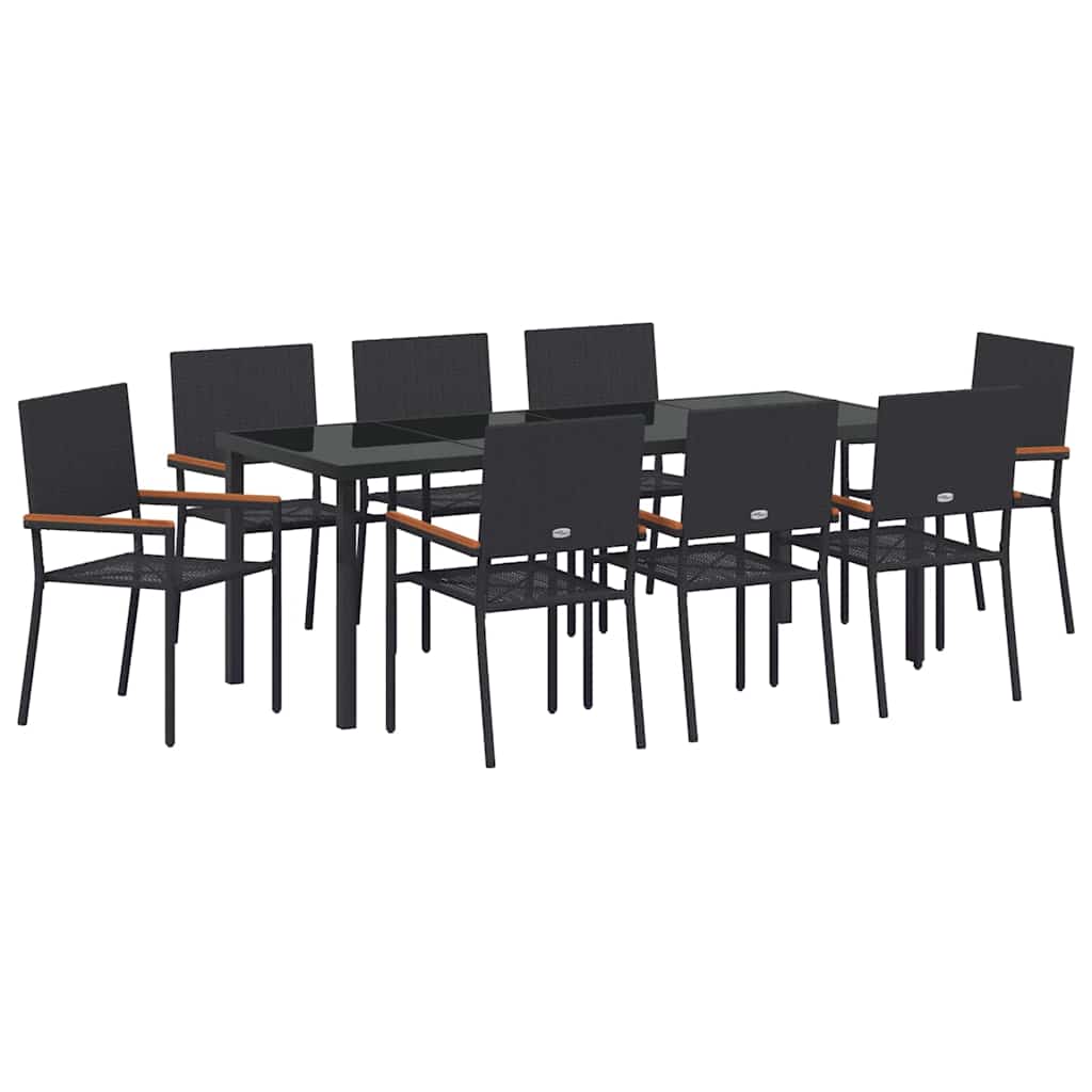 Have Spisebordssæt med pude 9 pcs Sort polyrattan