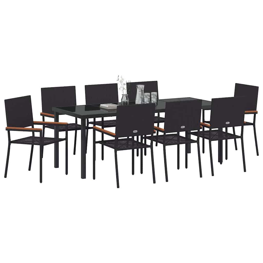Have Spisebordssæt med pude 9 pcs Sort polyrattan