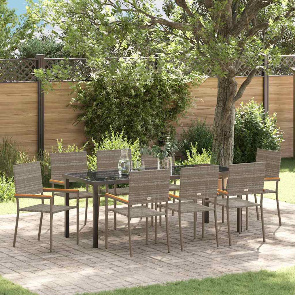 Have Spisebordssæt med pude 9 pcs Grå polyrattan