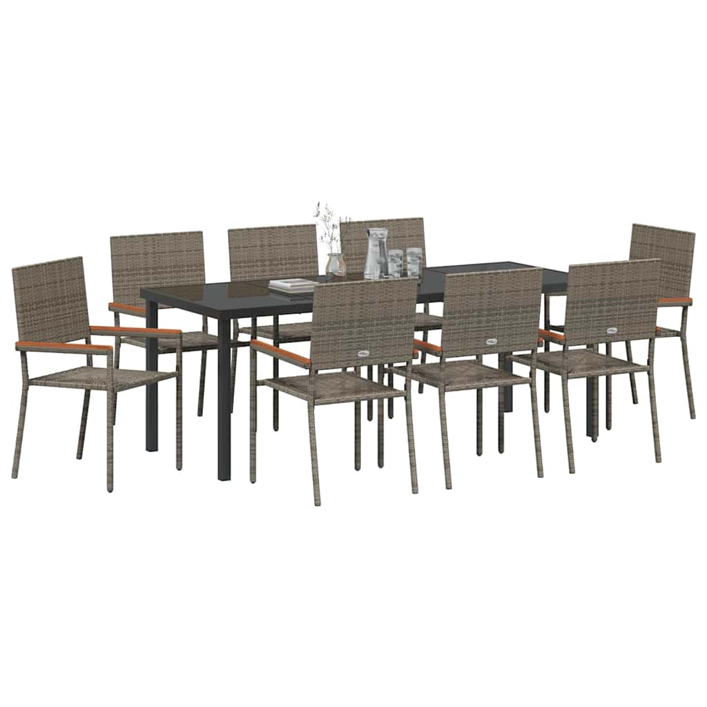 Have Spisebordssæt med pude 9 pcs Grå polyrattan