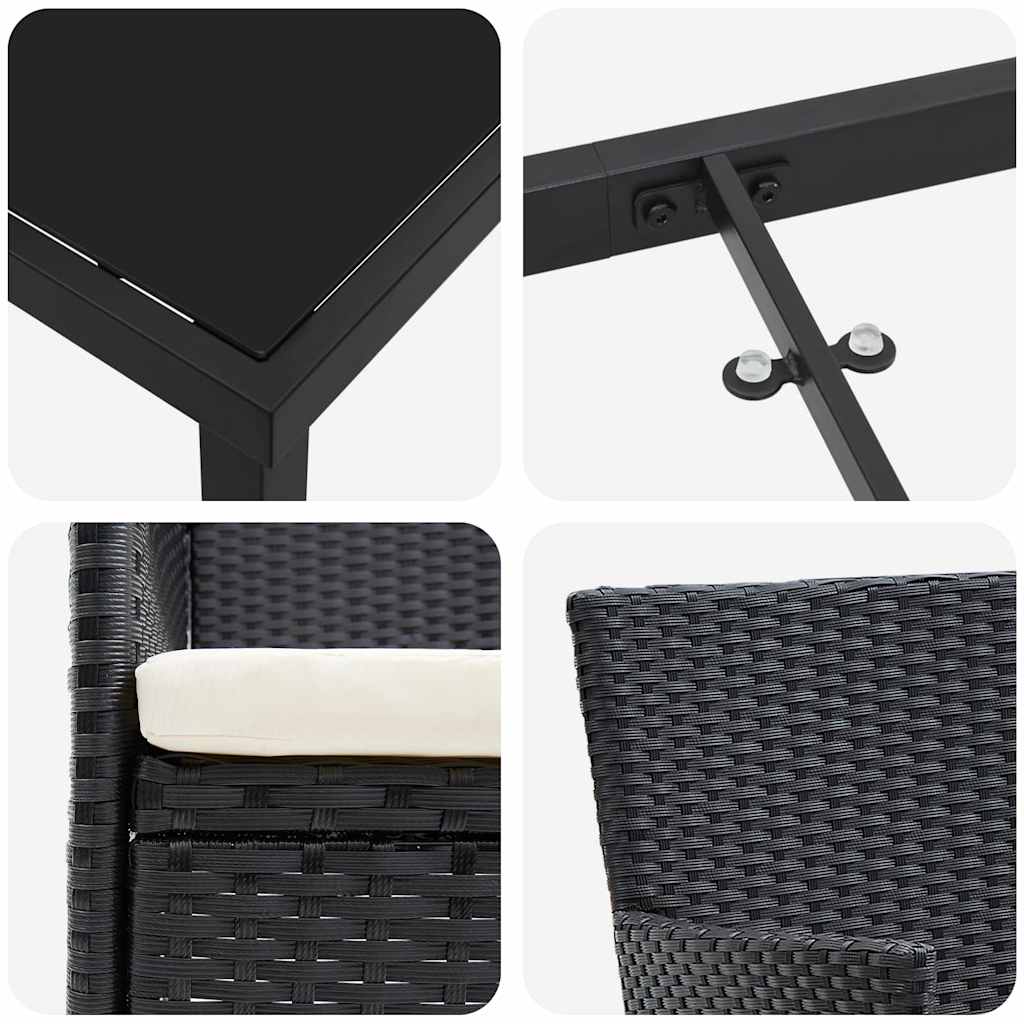 Have Spisebordssæt med pude 5 pcs Sort polyrattan
