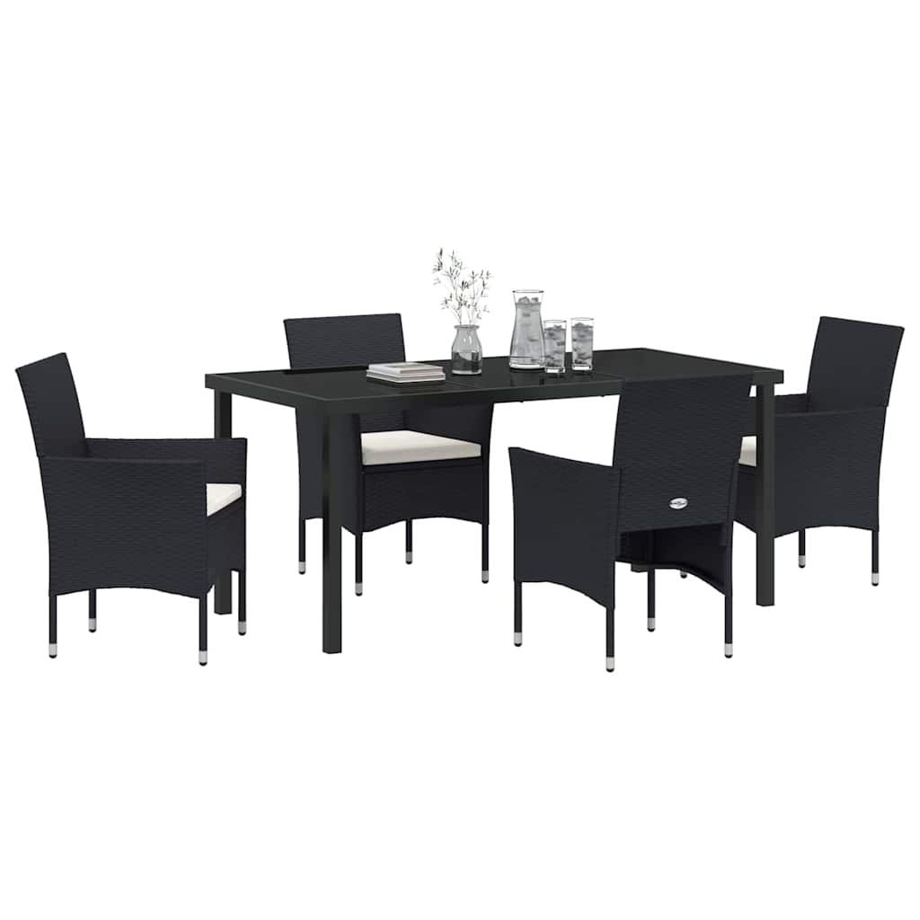 Have Spisebordssæt med pude 5 pcs Sort polyrattan