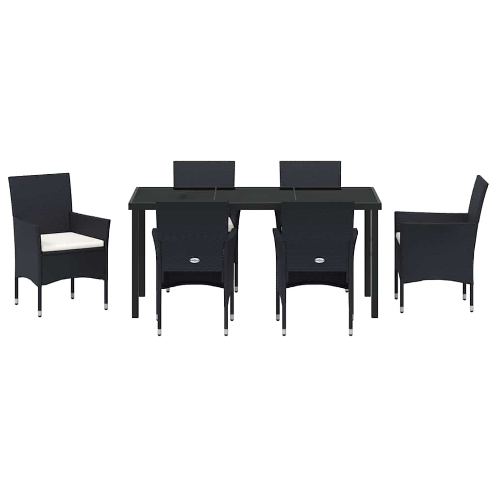 Have Spisebordssæt med pude 7 pcs Sort polyrattan