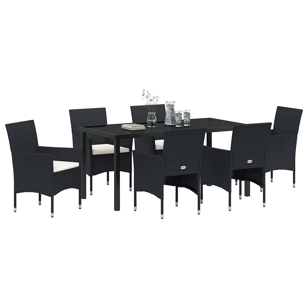 Have Spisebordssæt med pude 7 pcs Sort polyrattan
