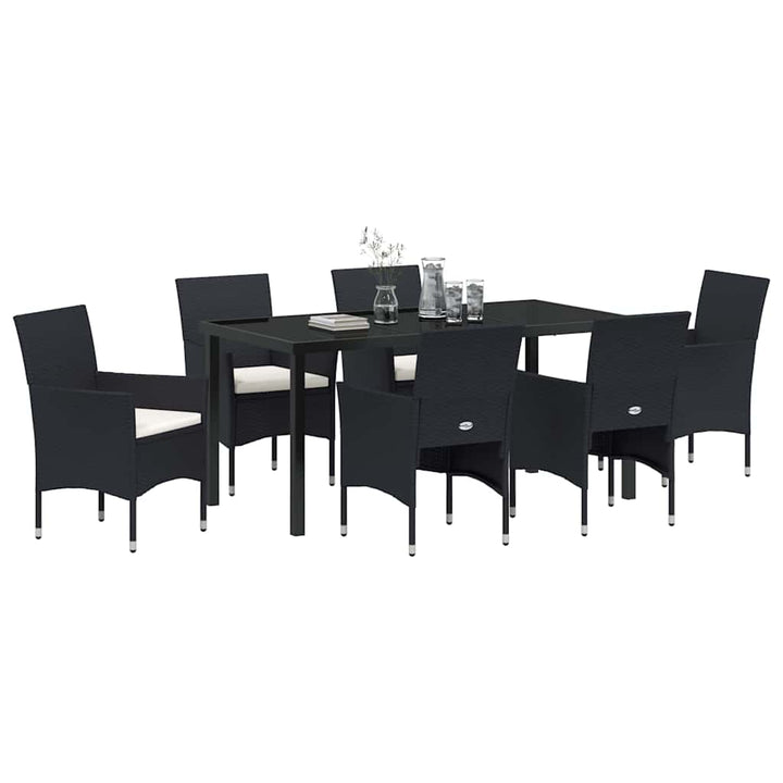 Have Spisebordssæt med pude 7 pcs Sort polyrattan