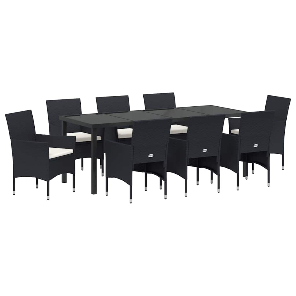 Have Spisebordssæt med pude 9 pcs Sort polyrattan