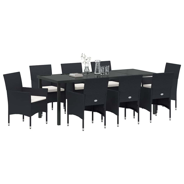 Have Spisebordssæt med pude 9 pcs Sort polyrattan