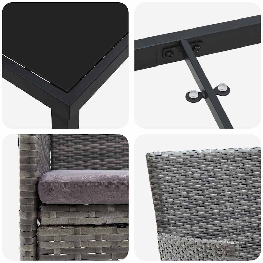 Have Spisebordssæt med pude 9 pcs Grå polyrattan