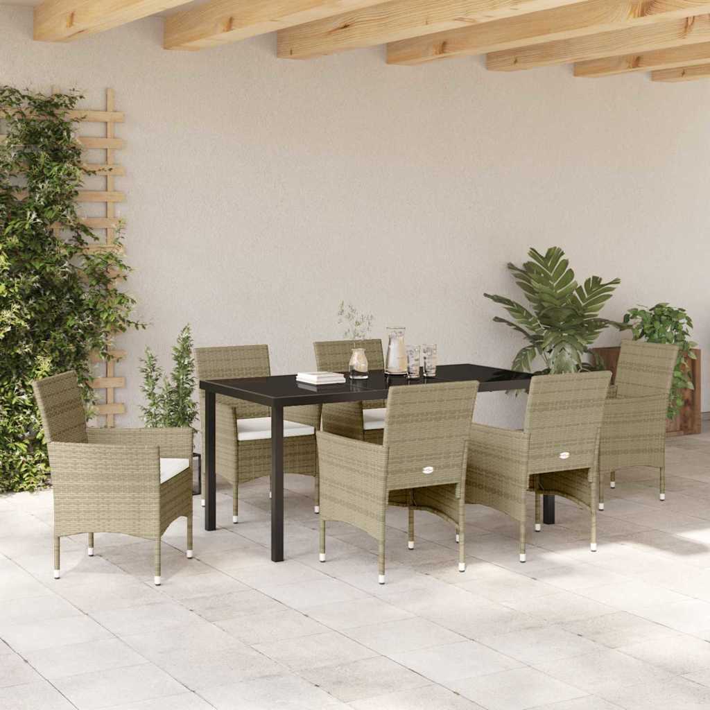 Have Spisebordssæt med pude 7 pcs Beige polyrattan