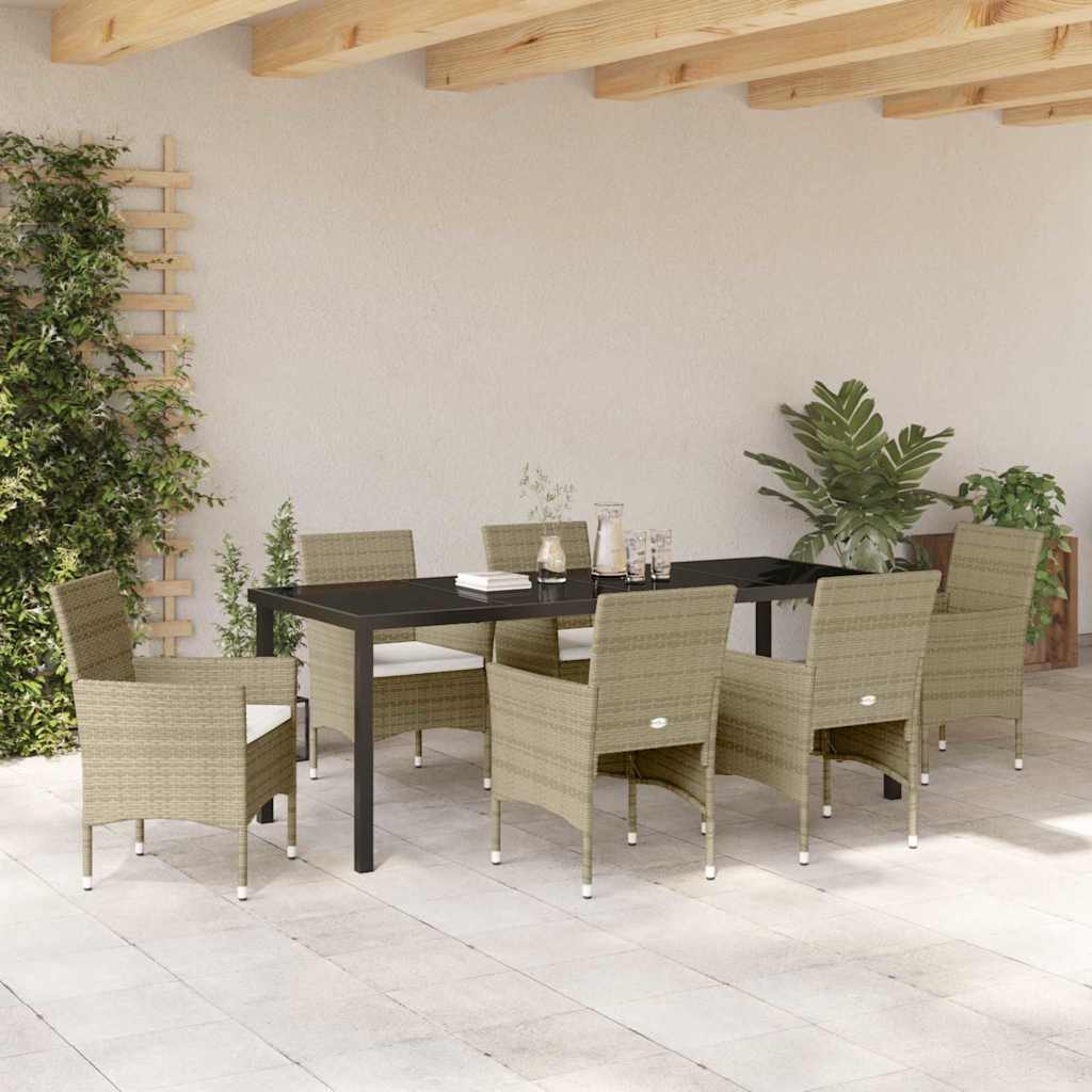 Have Spisebordssæt med pude 7 pcs Beige polyrattan
