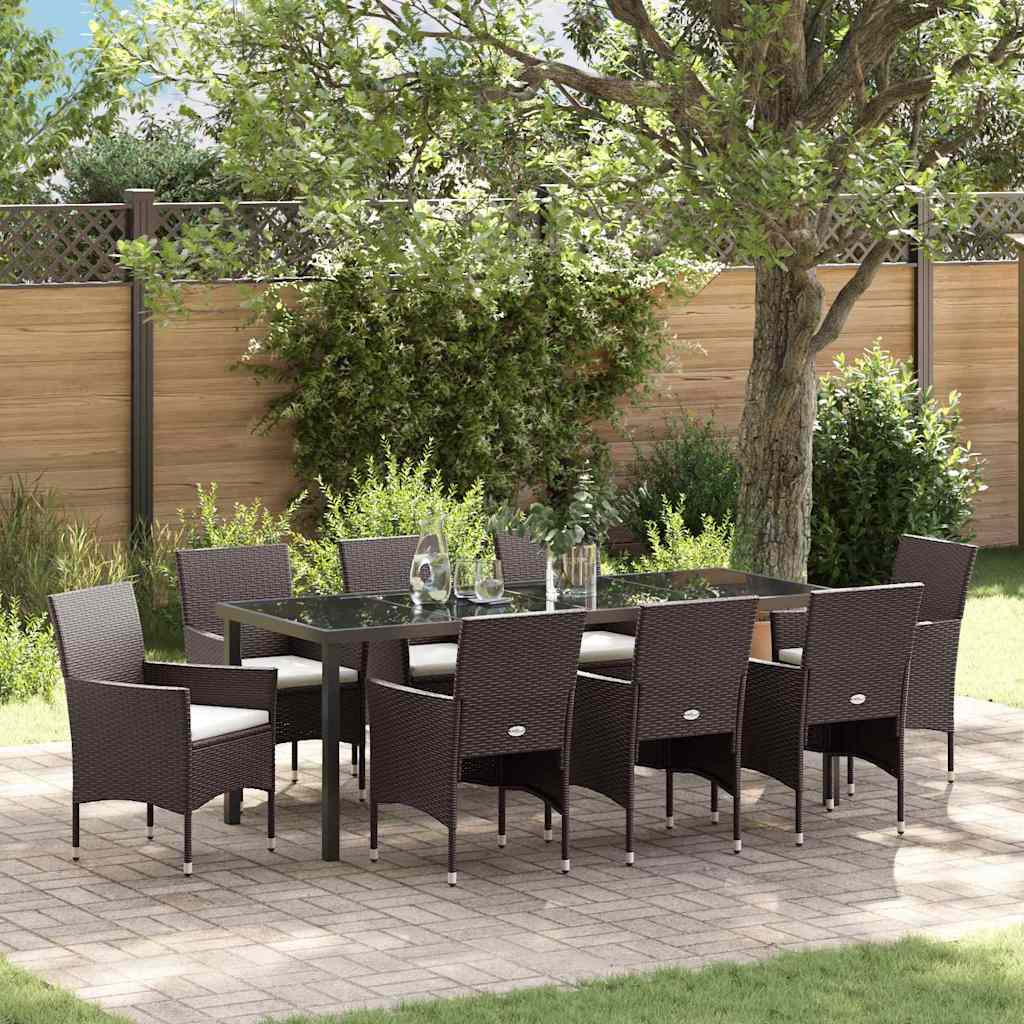 Have Spisebordssæt med pude 9 pcs Brun polyrattan