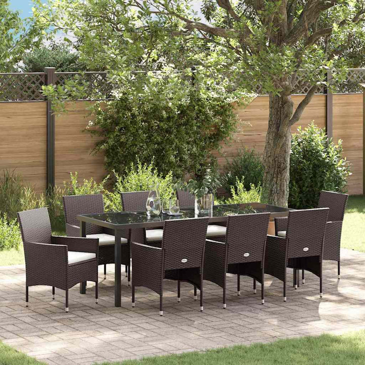 Have Spisebordssæt med pude 9 pcs Brun polyrattan