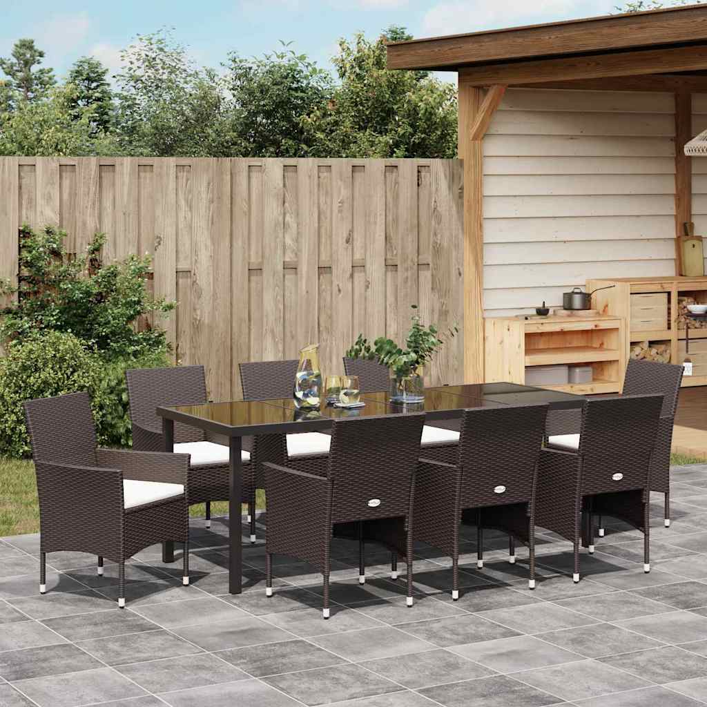 Have Spisebordssæt med pude 9 pcs Brun polyrattan